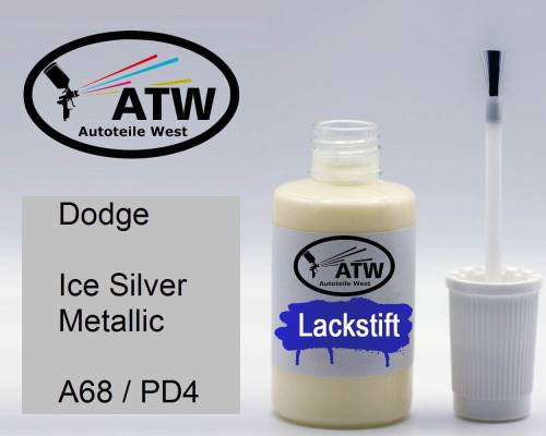 Dodge, Ice Silver Metallic, A68 / PD4: 20ml Lackstift, von ATW Autoteile West.